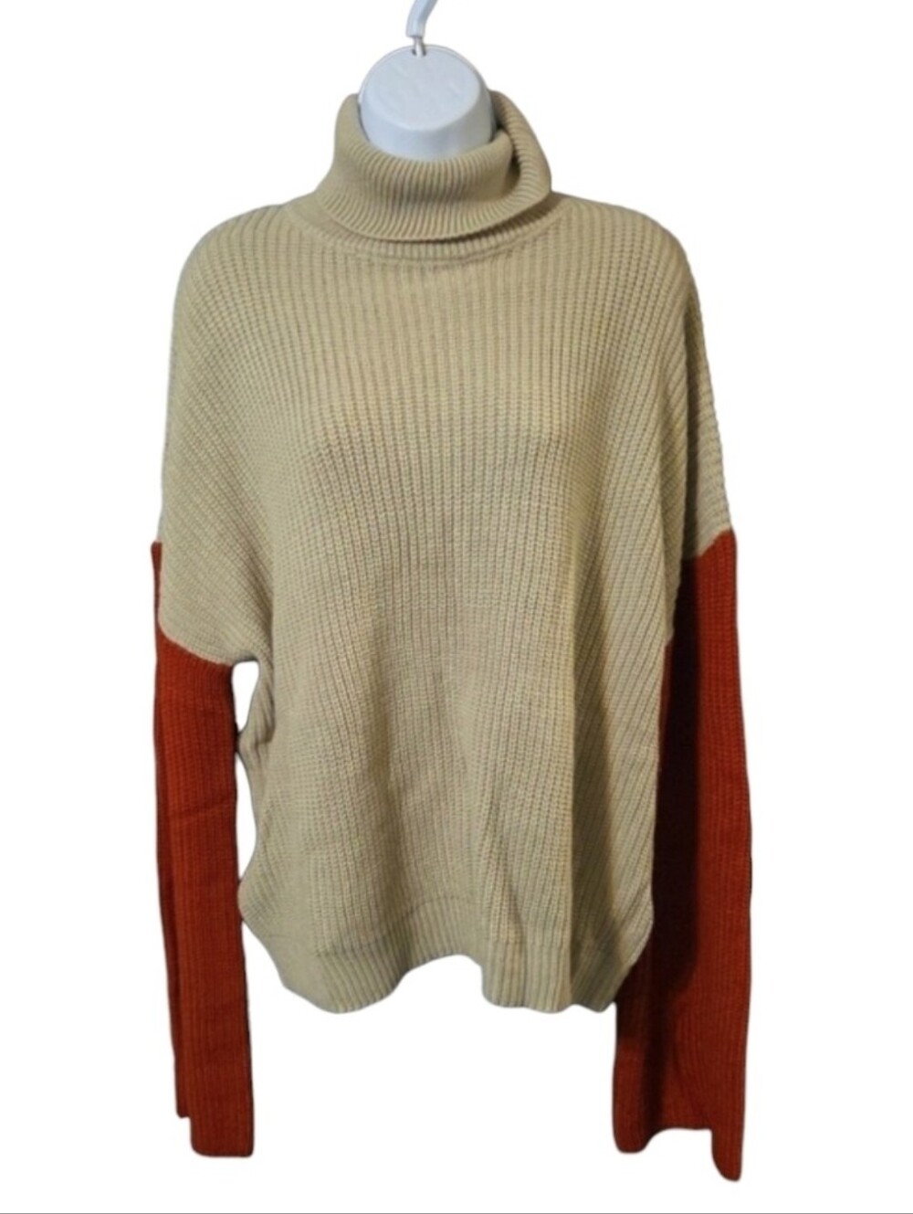 Turtleneck Colorblock Sweater - Cream with Rust Sleeves - Picture 2 of 3